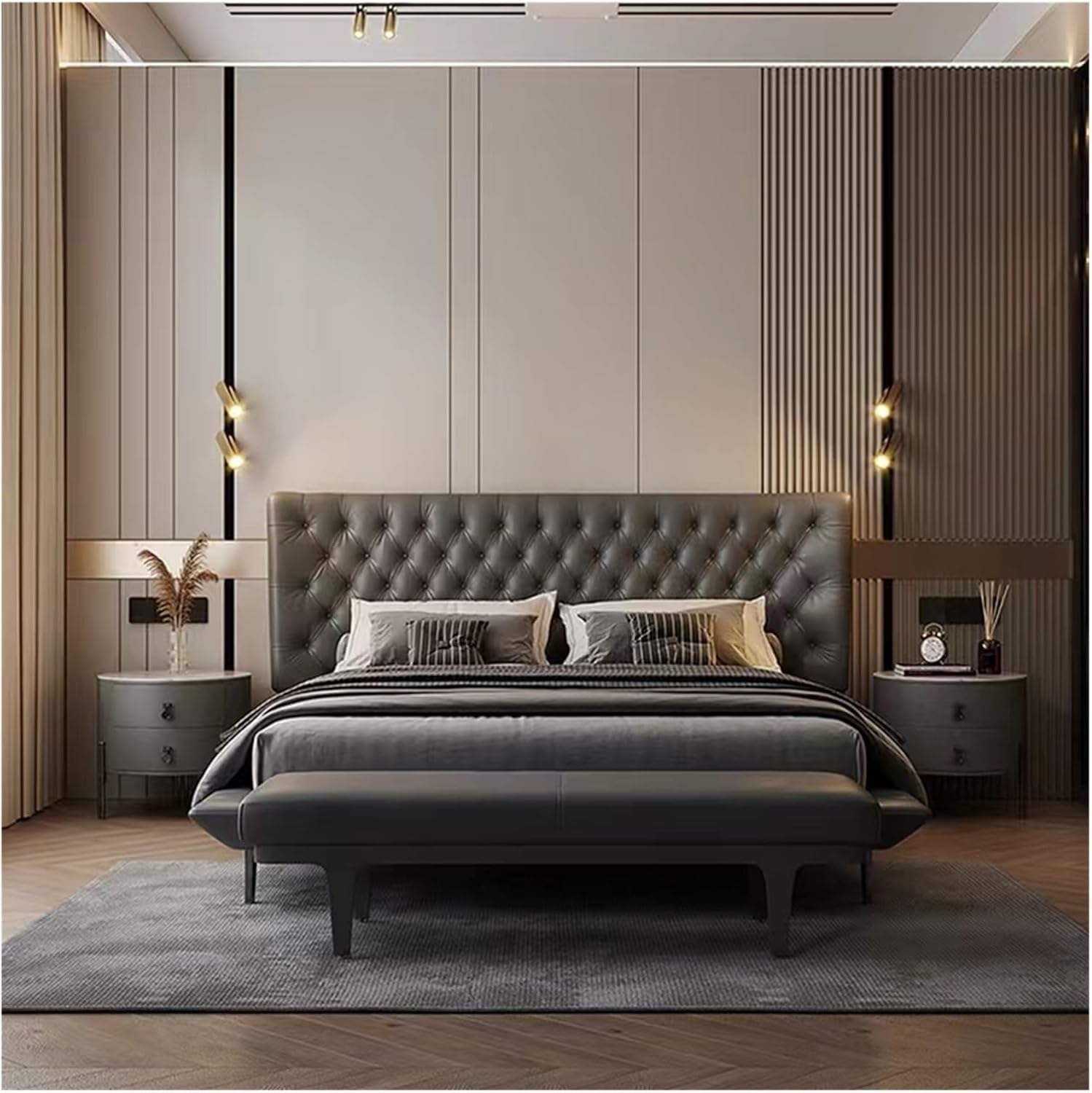Modern Black PU Leather Modern Ottoman Bench, Upholstered Bedroom Benches Footrest Stool Indoor for Entryway Living Room Dining Entryway(140 * 45 * 42cm)
