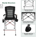 Extra Tall Camping Chairs for Adults 330lbs, Tall Lawn Chairs Portable Bar Height Foldable Director Chairs for Camping Outside, Comfortable with Makeup Pocket and Footrest, Black