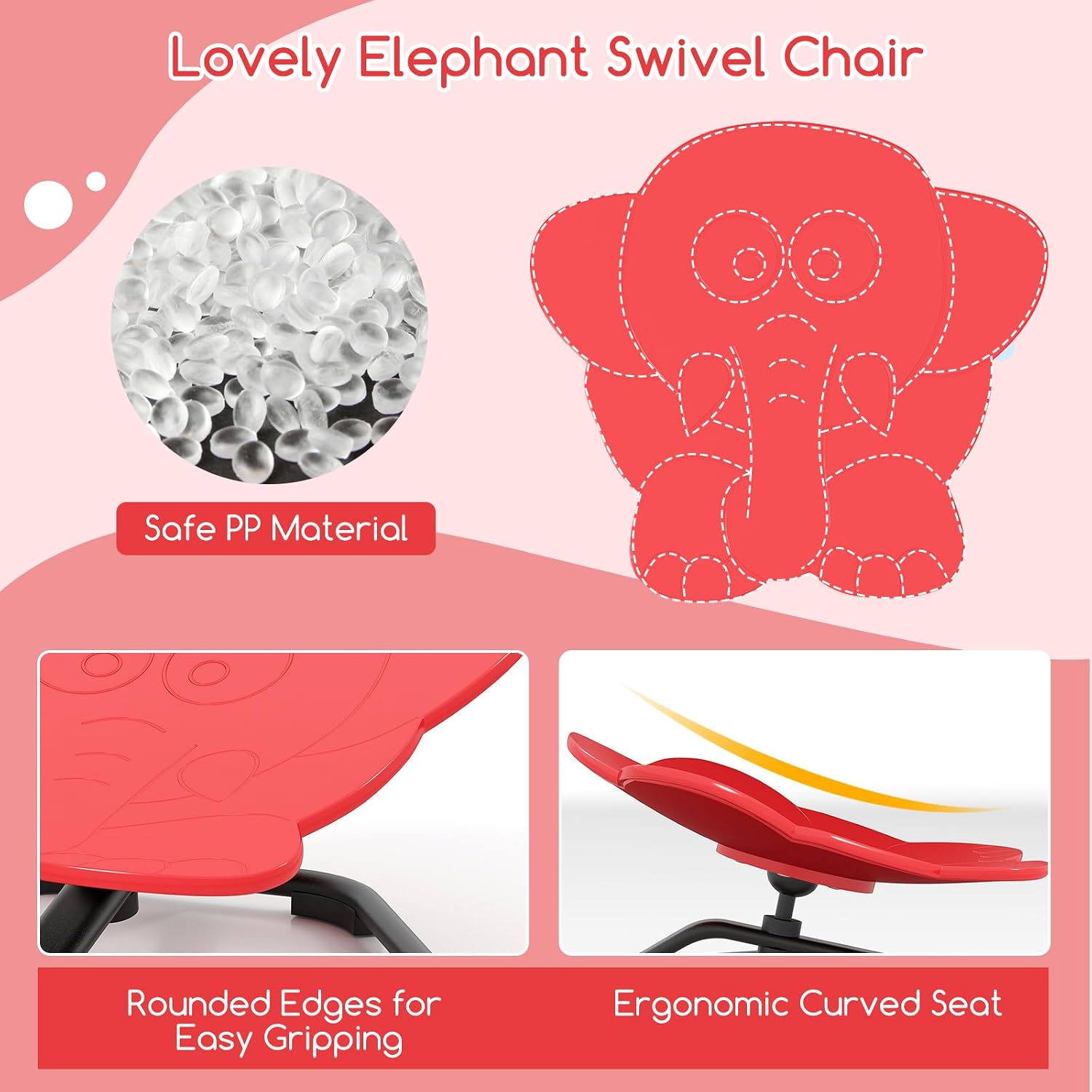 Costzon Sensory Chair, 360° Sit & Swivel Autistic Children Sensory Toy w/Non-Slip Metal Base for Training Body Coordination and Indoor Outdoor Use, Spinning Chair for Autistic Kids (Red,Elephant)