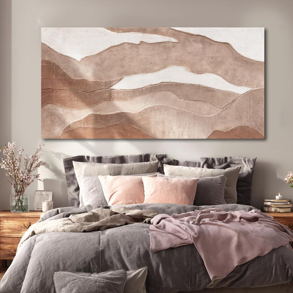YLLTIEM Minimalist Abstract Canvas Wall Art 29x58 Inch, Brown Earth Tone Wall Art, Large Hand Painted Textured Painting, Wall Decor for Living Room Bedroom Office
