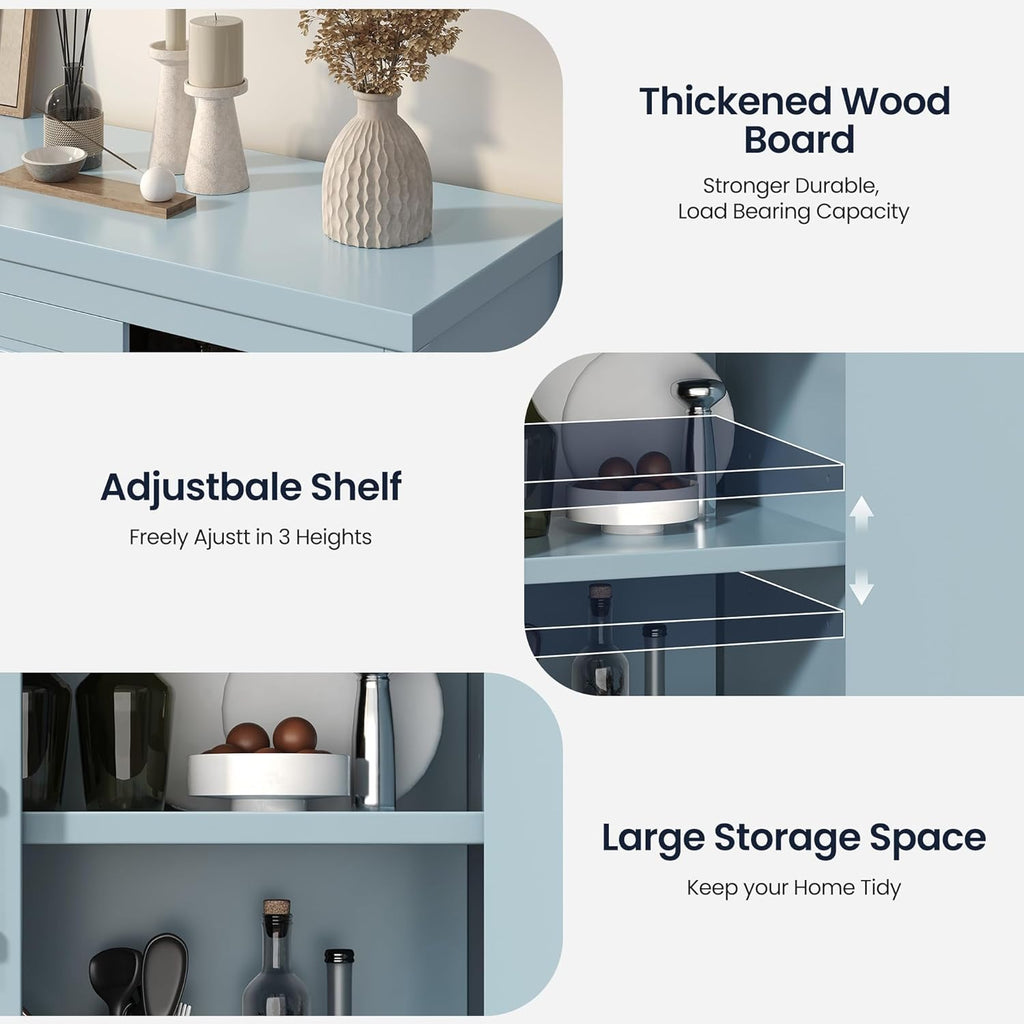 Jocoevol Sideboard Buffet Cabinet with Storage, 55" Kitchen Buffet Cabinet, Modern Farmhouse Coffee Bar Cabinet, Sideboard Cabinet with Shelves & Doors for Kitchen Living Room, Slate Blue