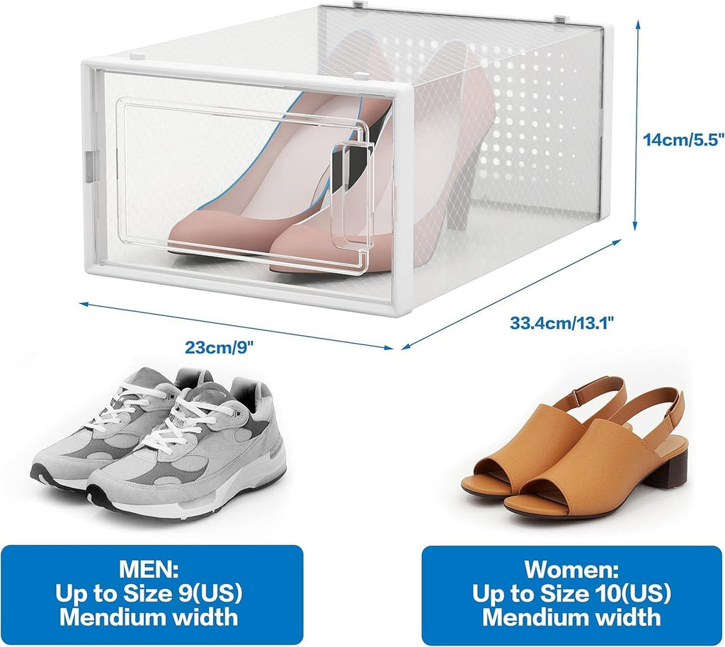 Seseno 12 Pack Shoe Organizer Storage Bins Clear Plastic Stackable Shoe Boxes for Closet, Space Saving Foldable Shoe Storage Case, Sneaker Storage Shoe Box Container