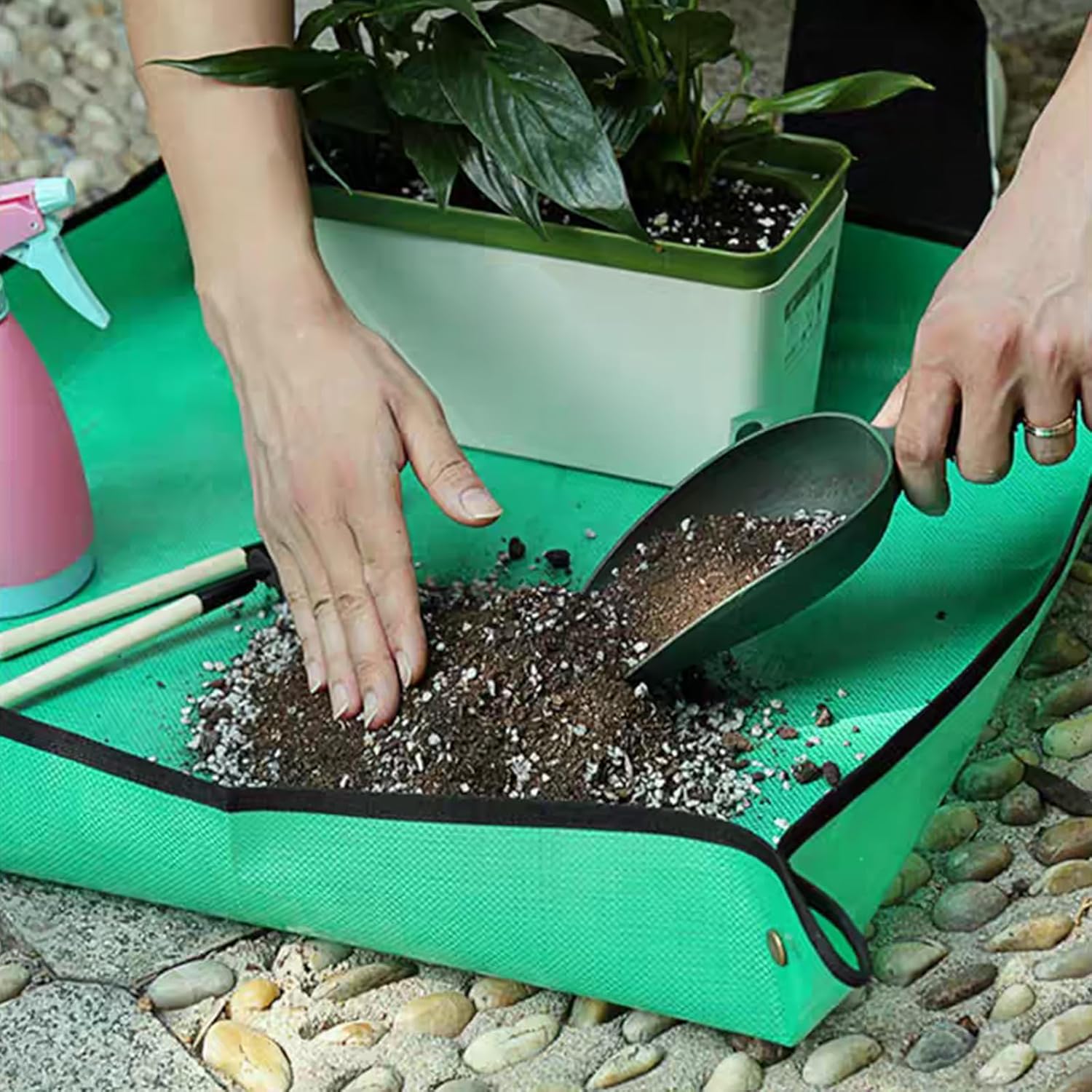 FANTIAN Potting Mat for Indoor Plant Transplanting, 29.5" X29.5" Waterproof Repotting Mat, Foldable Soil Change Mat Gardening Planting Mat - Gifts for Plant Lovers