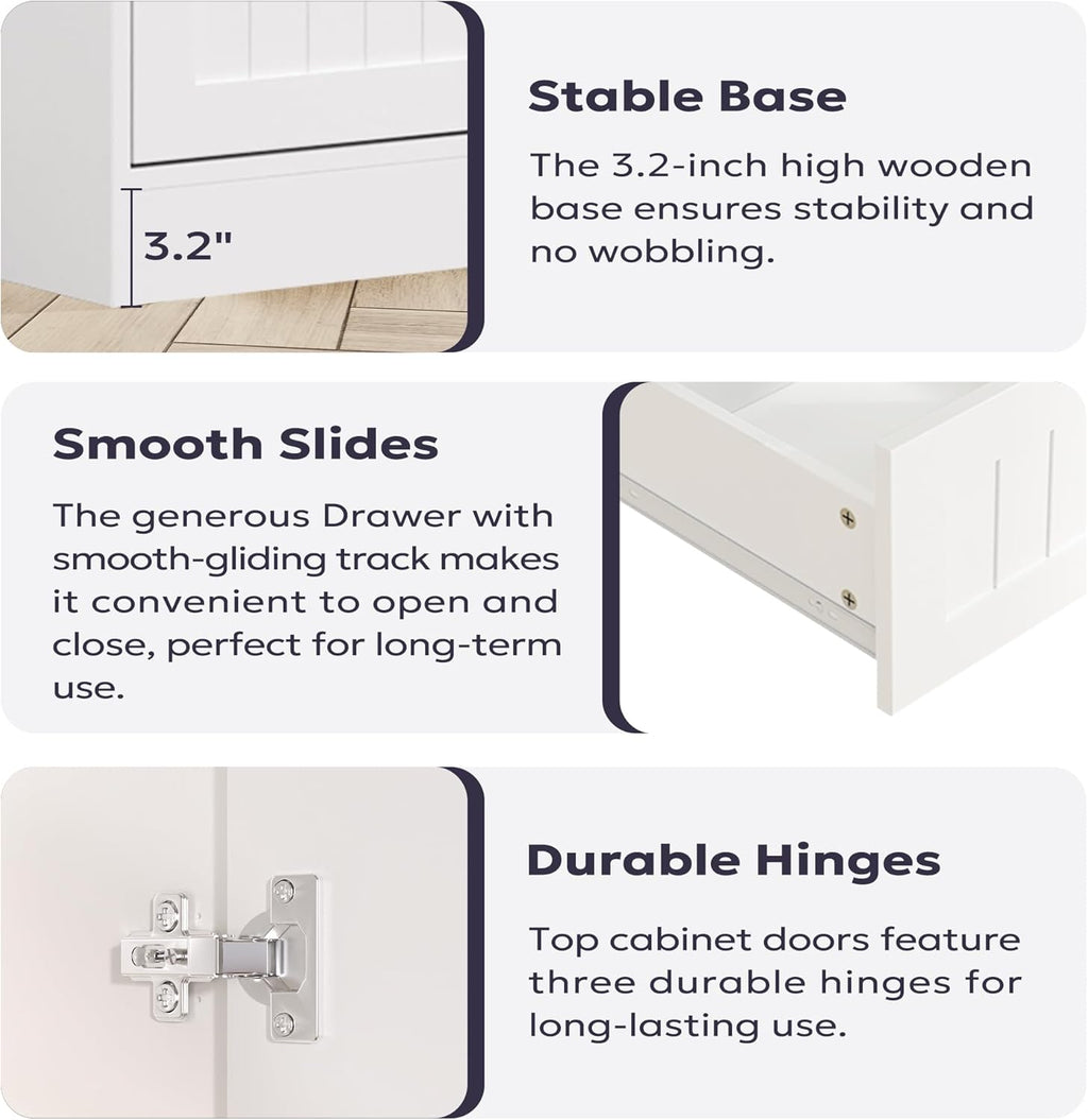 Furnify Kitchen Pantry Storage Cabinet, 71" H Farmhouse Pantry Cabinet with 4 Doors & Drawer, Freestanding Cupboard with Adjustable Shelves, Rustic Wood Cupboard for Kitchen, Dining Room, White