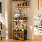 X-cosrack Coffee Bar Station, 3-Tier Small Coffee Stand Station with Storage, Farmhouse-Style Kitchen Microwave Stand Featuring 1-Door Cabinet for Living Room, Entryway, Kitchen