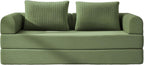 4-in-1 Folding Convertible Sofa Bed, 78 Inch Oversized Corduroy Loveseat Sleeper with Pull Out Bed, Boneless Futon Couch for Living Room Bedroom, No Assembly Needed, Olive Green