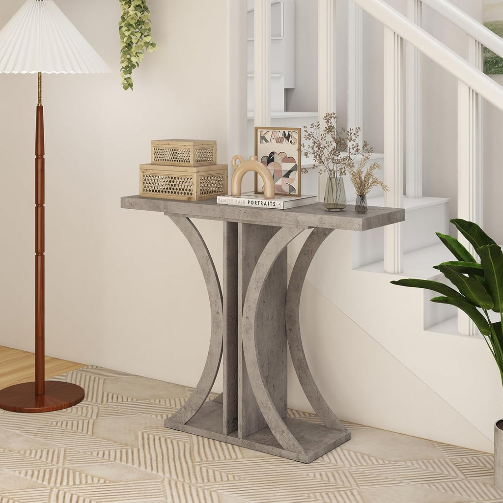 Giantex 40" Narrow Console Table, T-Shaped Entryway Table with Open Storage Shelve, Industrial Sofa Table Behind Couch, Modern Foyer Table, Accent Table for Living Room, Entrance, Hallway (Gray)