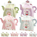 GRSECPO 12 Pack Floral Tea Party Favor Boxes, Vintage Teapot Gift Bags | Teapot design with floral patterns in 4 colors. 3.3x3.3x4.1". Pack of 12 favor boxes for candy cookies wedding bridal shower