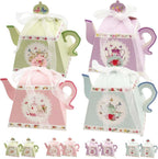 GRSECPO 12 Pack Floral Tea Party Favor Boxes, Vintage Teapot Gift Bags | Teapot design with floral patterns in 4 colors. 3.3x3.3x4.1". Pack of 12 favor boxes for candy cookies wedding bridal shower