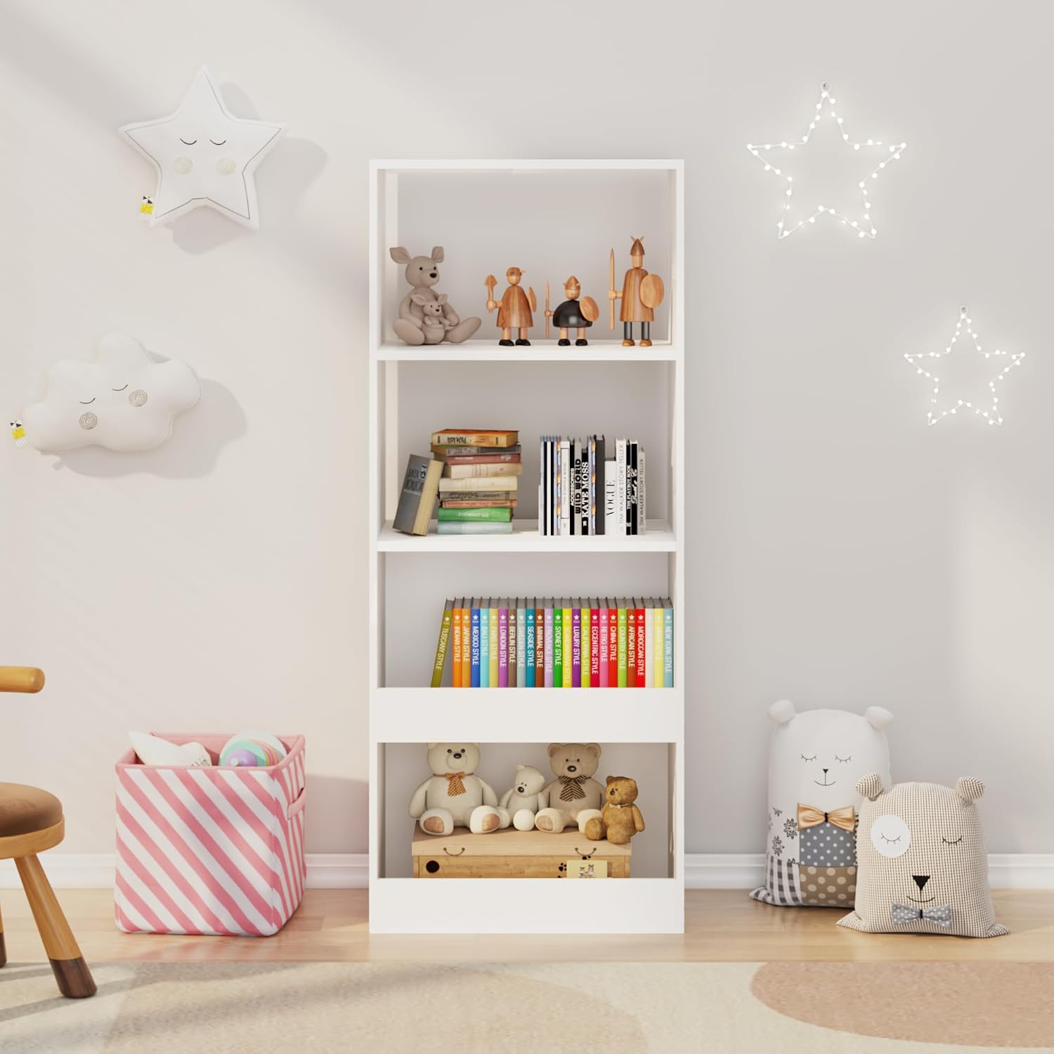 Bookshelf, 4 Tier Bookcase, Book Organizer, Toy Storage Cabinet Organizer, White