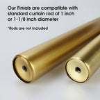 Decorative Curtain Rod Finials, Polyresin Round Gold Foiled Clear Finials, Set of 2, Compatible with 1 inch or 1-1/8 inch Dia Curtain Rod, Standalone Finial Pair