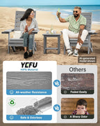 YEFU Adirondack Chair Set of 2 Outdoor: Oversized Folding Adirondack Chairs with Arc Back & Cup Holder, Weather Resistant Fire Pit Chairs for Patio Lawn Garden Backyard Deck, Grey