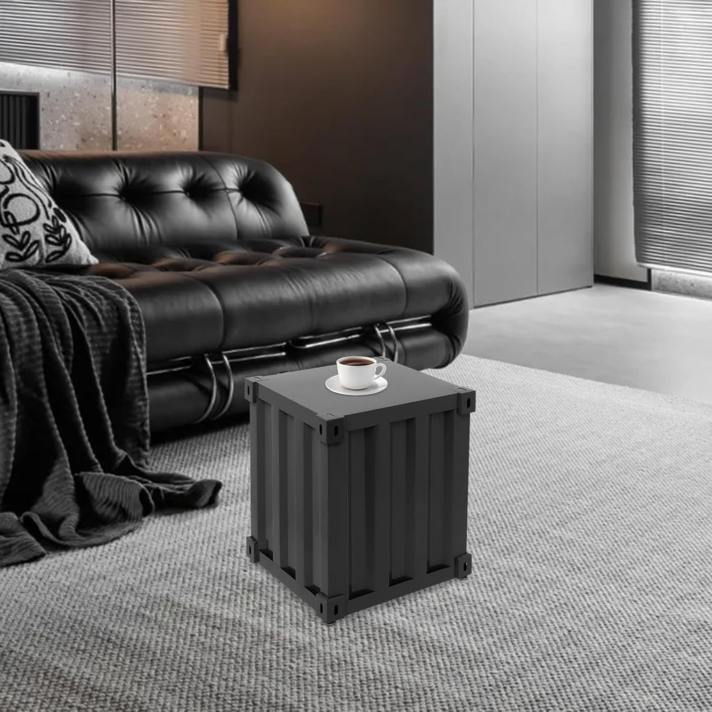 Side Table, Industrial Metal End Table Shipping Container Style,Wrought Iron Cabinet Side Table with Lock Small Storage Nightstand for Bedroom, Living Room Bar Office