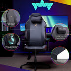 Large Ergonomic Gaming Chair, Big & Tall Computer Chair with 4D Armrests, Magnetic Headrest, Adjustable Lumbar Support, Reclining Office Chair for Home & Gaming Room, Black PU Leather, X-Large