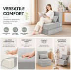 Folding Sofa Bed, Convertible Sleeper Chair with Pillow, Foldable Mattress & Back Support, Portable Floor Lounger Futon for Apartment, Dorm, Living Room, Bedroom, Gray