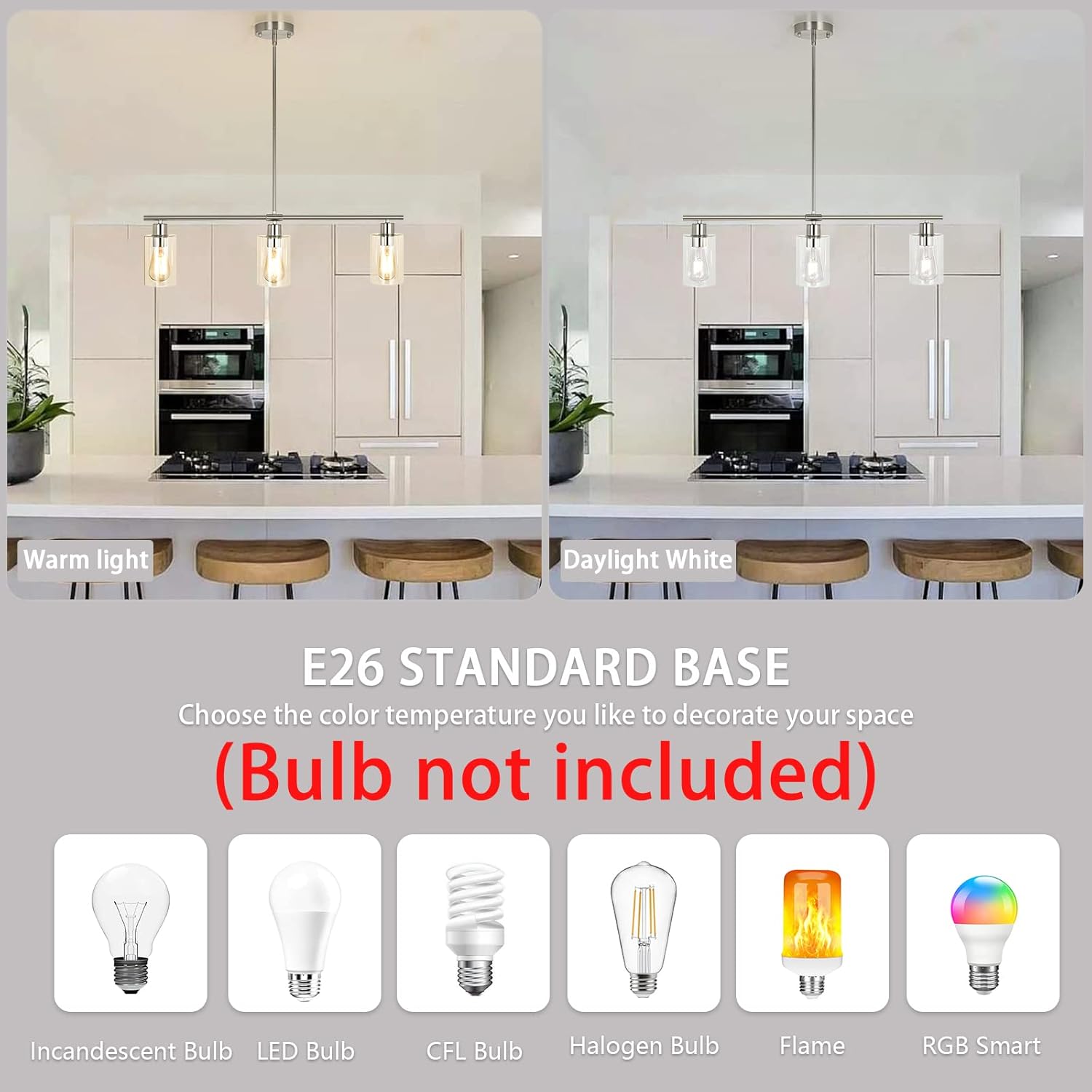 3 Lights Kitchen Island Lighting Brushed Nickel Pendant Light Fixtures with Glass Shade 31" Dining Room Chandeliers Adjustable Height Modern Linear Ceiling Hanging Light for Living Room, Foyer
