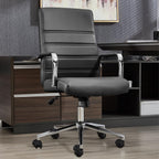 Office Desk Chair Leather, Conference Room Chairs with Wheels, Modern Executive Office Chairs Adjustable Height, Ergonomic Swivel Rolling Ribbed Computer Chair(Black)
