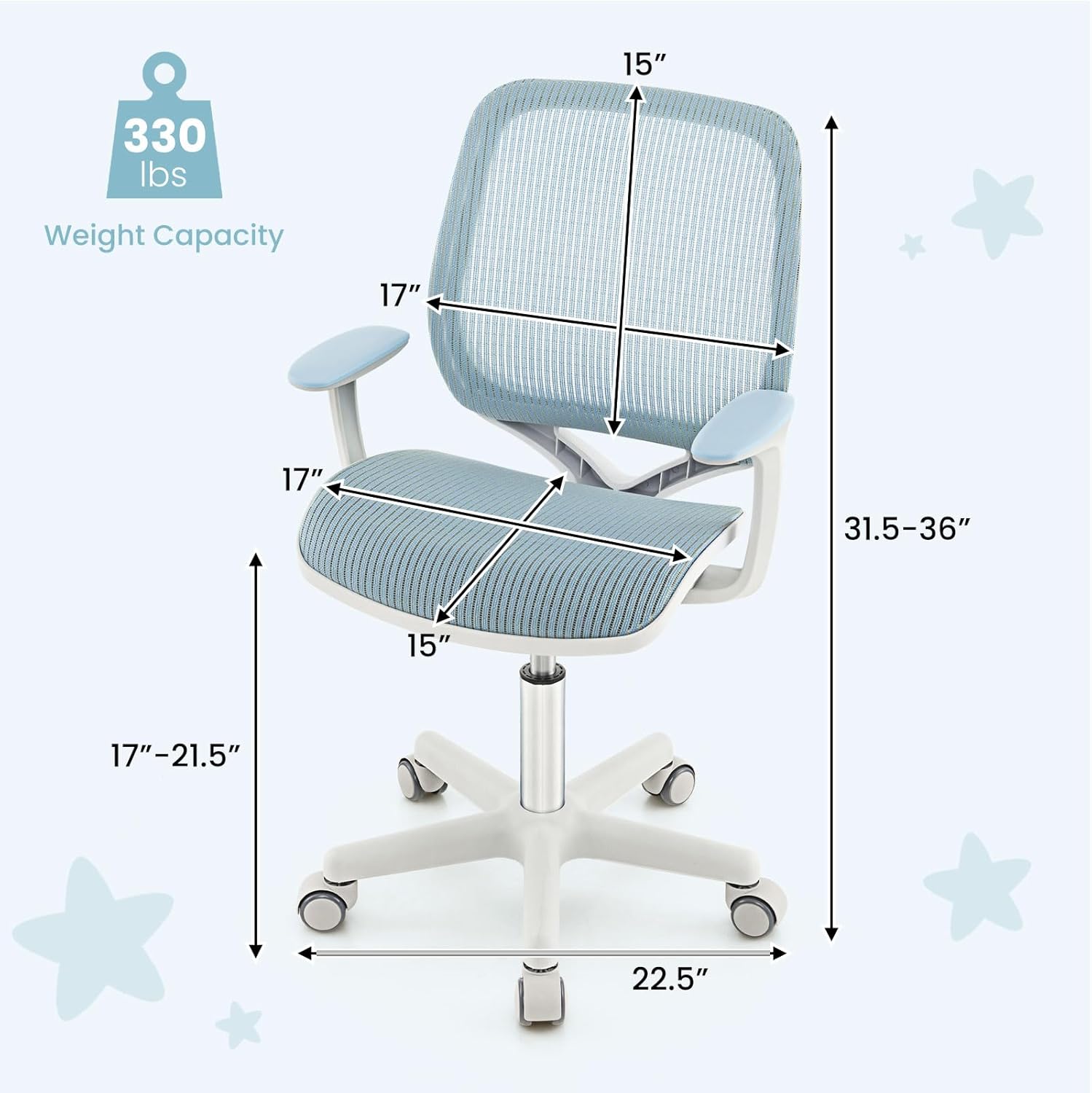 Costzon Kids Desk Chair, Height Adjustable Children Study Computer Chair with Armrests, Sit-Brake Casters, Swivel Mesh Task Chair for Boys Girls Teens Students, Kids Chair for Home, Office, School