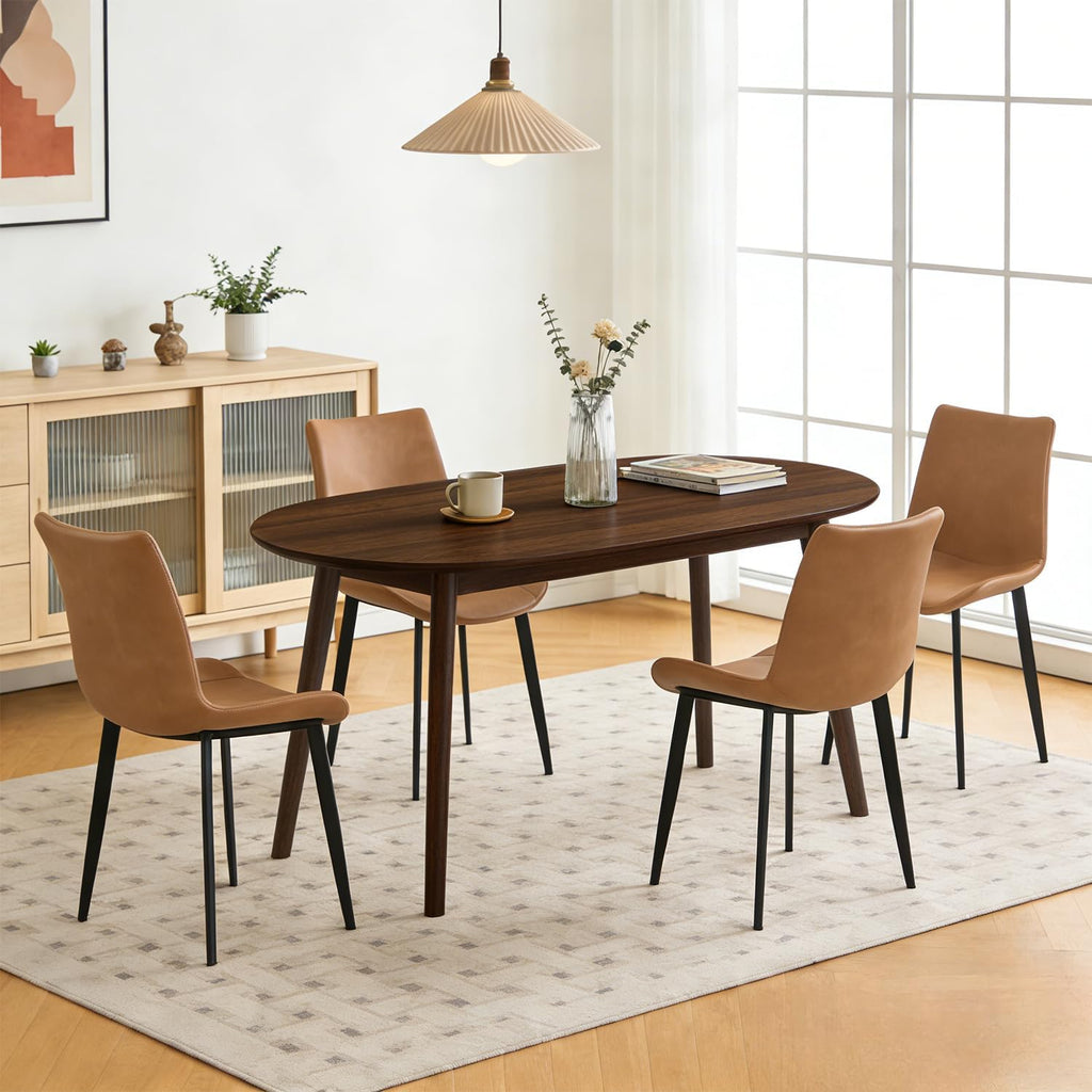 63" Oval Dining Room Table for 4-6, Modern Wooden Dining Table with Solid Wood Legs, Kitchen Table for Dining Room Office, Walnut