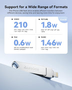 MFi Certified 256GB Flash Drive for iPhone Photo Stick Thumb Drive, USB Memory Stick iPhone Flash Drive for Photos Videos, High Speed Jump Drive External Storage for iPhone/iPad/Android/PC (Silver)