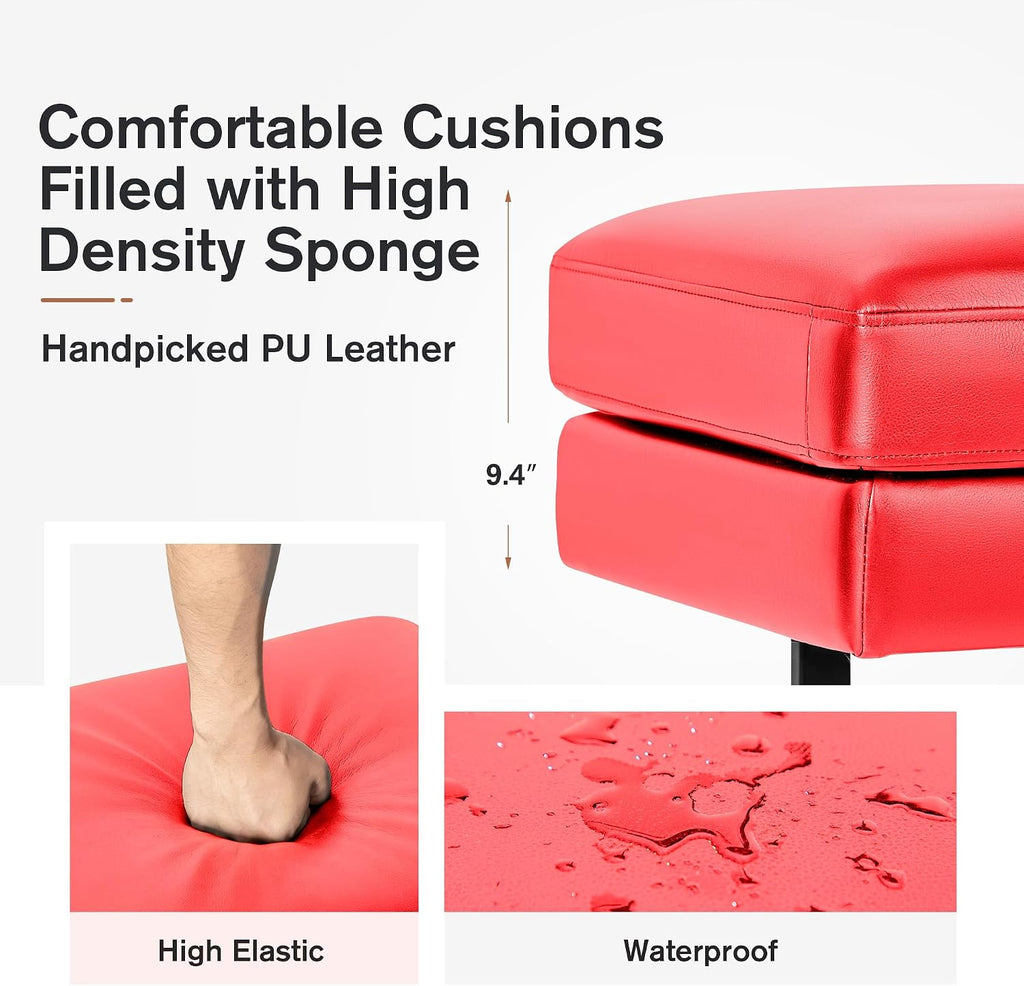 Furmax Waiting Room Chairs Faux Leather Office Guest Chair, 59.6 Inches Conference Room Chairs 3 Seats Upholstered Reception Bench, Lobby Furniture for Salon and Shop, Red