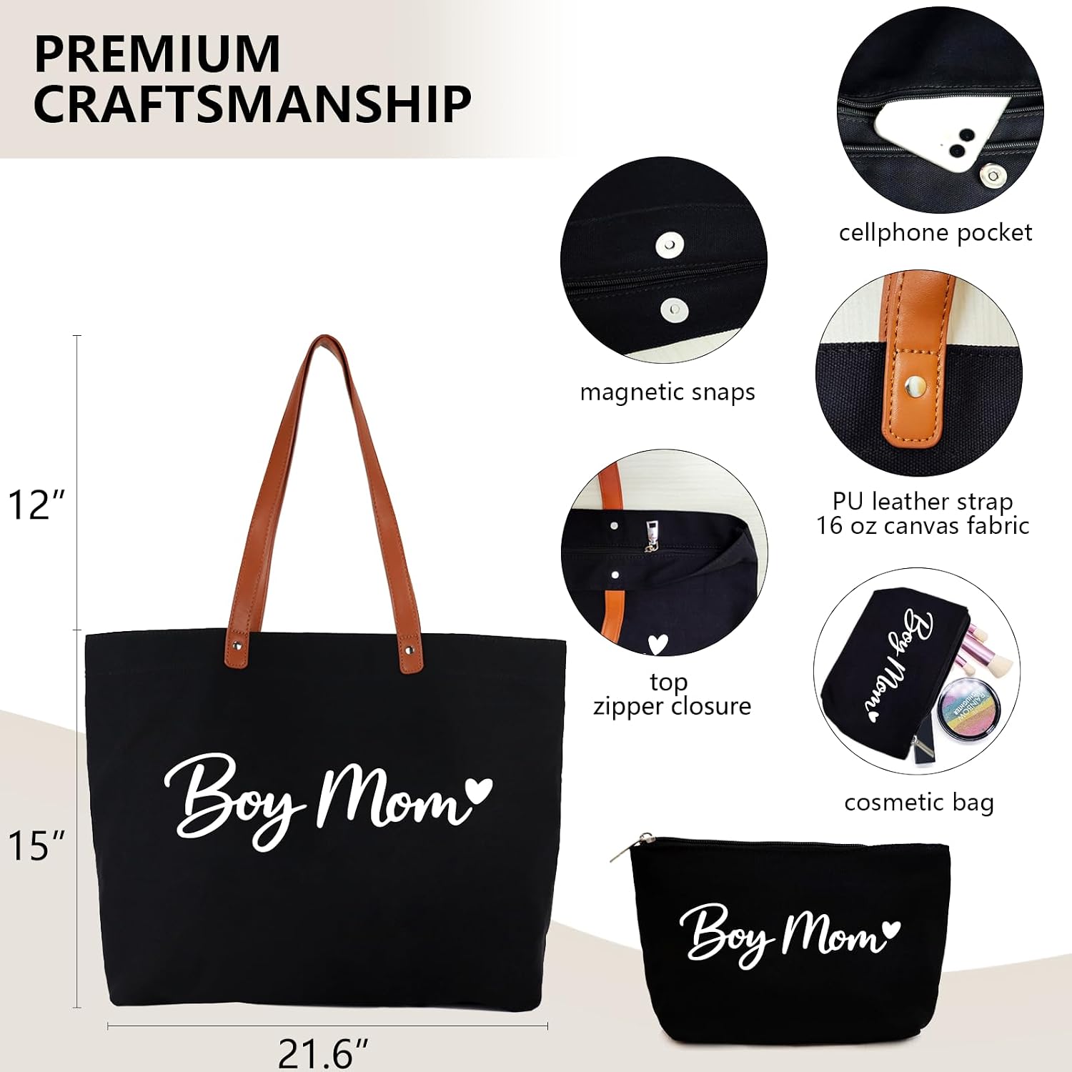 Lamyba New Mom Gifts, Mama Bag Tote with Makeup Bag, Cool Gifts for Mom to be/Expecting Mom