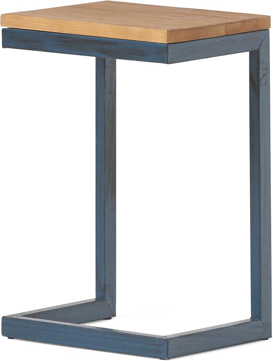 C-Shaped Side Table with Natural Wood Top and Metal Frame, Rectangular, for Living Room, 10.25 x 12.75 x 19 Inches
