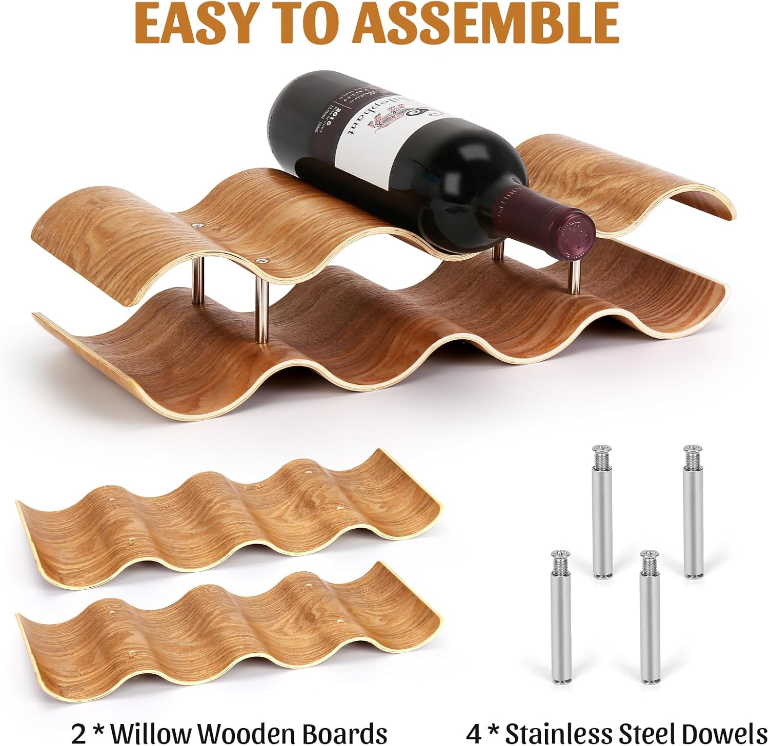Table Wine Rack Countertop Freestanding Wine Racks & Cabinet 2 Tier 7 Bottles Wave Willow Wood Champagne Rack