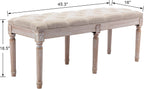 Tufted Dining Bench French Vintage Fabric Upholstered Wood Dining Room Bench Rustic Entryway Bench Bedroom End Bed Bench, Beige 45" Long