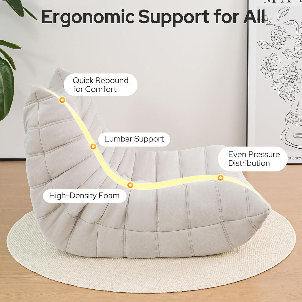 High-end Bean Bag Chair, Fireside Togo Chair with Light Gray Suede Fabric Cover, Comfy & Soft Lazy Floor Lounge Sofa Counch for Bedroom, Living Room, Office or Lounger