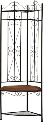 Kings Brand Black Metal Corner Entryway Hallway Rack with Bench & 6 Hooks