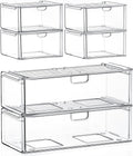 caktraie Acrylic Stackable Storage Drawers Set of 6, Clear Plastic Storage Drawer Organzier, Storage Organizer, Makeup Organizer,Ideal for Vanity, Bathroom,Cabinet,Pantry Organization