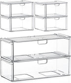 caktraie Acrylic Stackable Storage Drawers Set of 6, Clear Plastic Storage Drawer Organzier, Storage Organizer, Makeup Organizer,Ideal for Vanity, Bathroom,Cabinet,Pantry Organization