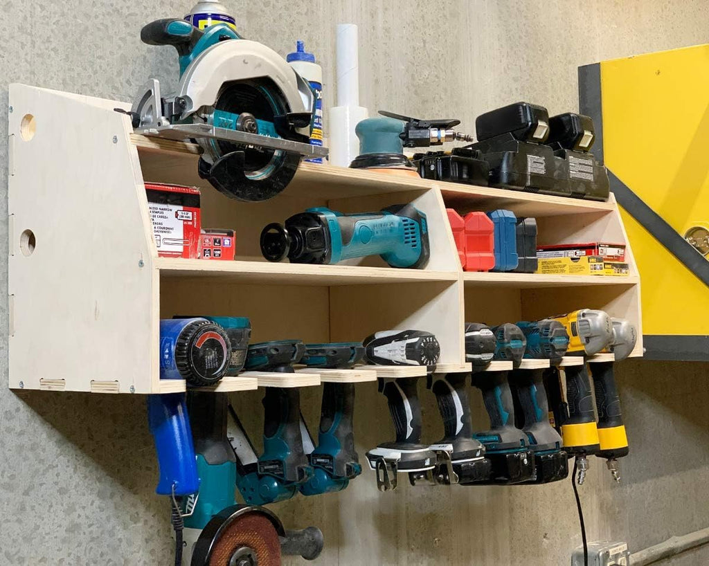 Cordless Drill Tool Holder Organization Storage Rack Wood Shelf Case Organizer 10-Slot Birch Plywood