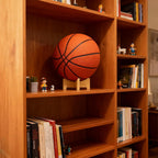 Football Display Stand – Natural Wood Ball Stand for Footballs, Basketballs, Soccer Balls, Memorabilia & Sports Collectibles, Bamboo Ball Holder for Desk Shelf