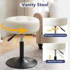 Furniliving Adjustable Swivel Vanity Stool, Makeup Ottoman Stool, PU Leather Chair for Makeup Room, Small Makeup Stool for Vanity, Bedroom, Living Room, White