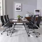 Office Desk Chair with Wheels Set of 8, Ergonomic Black Leather Conference Room Chairs Height Adustable | Ribbed High Back | Swivel Rolling Task Chair, Black
