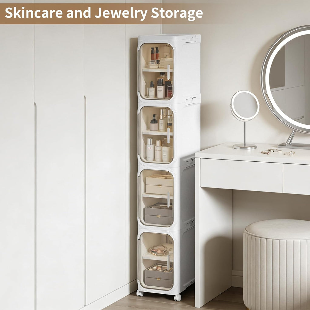 LXLXXL Narrow Storage Cabinet Slim Bathroom Storage Cabinet with Movable Wheels Tall Bathroom Organizer Skinny Cabinet for Small Spaces，2-Tier White