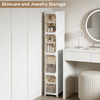 LXLXXL Narrow Storage Cabinet Slim Bathroom Storage Cabinet with Movable Wheels Tall Bathroom Organizer Skinny Cabinet for Small Spaces，2-Tier White