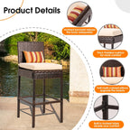 Sundale Outdoor Bar Stools 30 Inch Seat Height Set of 2, Patio Wicker Counter Stools with Back Rest, High Brown Rattan Chair with Pillow & Beige Cushion, All-Weather Armless Tall Pub Barstool