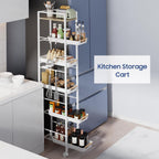 6 Tier Slim Storage Cart with Pull-Out Baskets Rolling Cart with Wheels Wood Top Narrow Utility Cart Metal Shelving Units for Pantry Laundry Room Bathroom Kitchen White 8in(W)