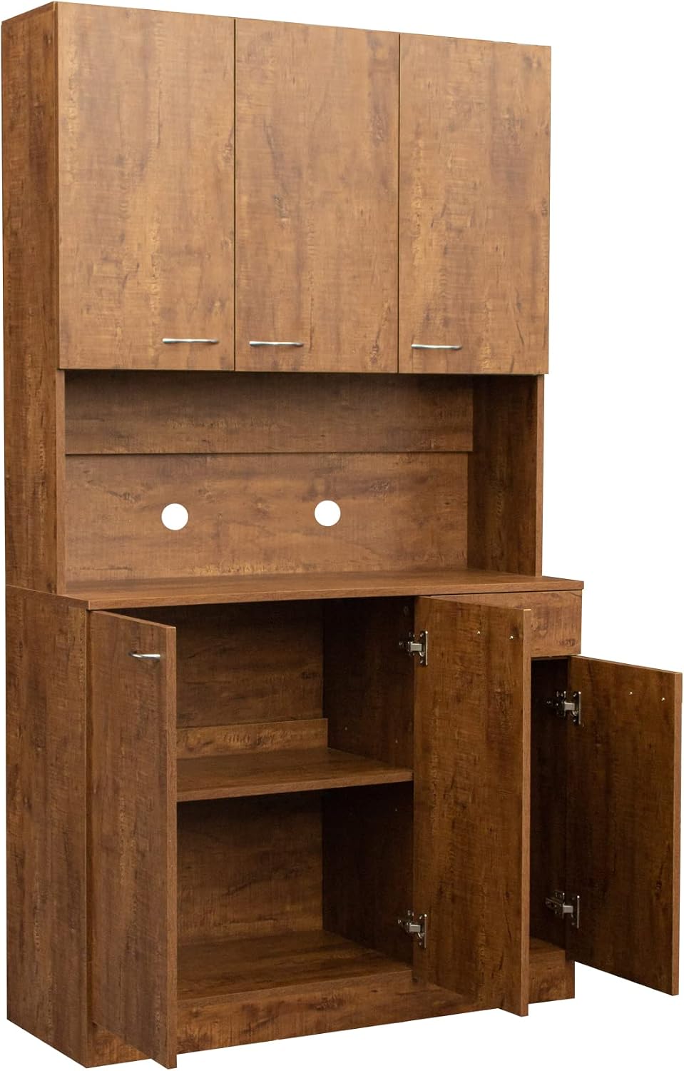 Ball & Cast 71" Pantry Cabinet,Tall Kitchen Pantry Storage Cabinet with Microwave Stand, Modern Kitchen Hutch Cabinet with 6 Doors,1 Drawer & Open Shelves for Living Room,Dining Room,Walnut