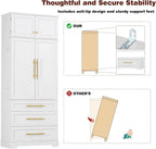 78.2" Tall Farmhouse Kitchen Pantry Cabinet with 8 Door Shelves, Storage Cabinet with 3 Adjustable Shelves, 3 Large Drawers, Versatile Cupboard for Kitchen, Dining & Bathroom (White, 4 doors)