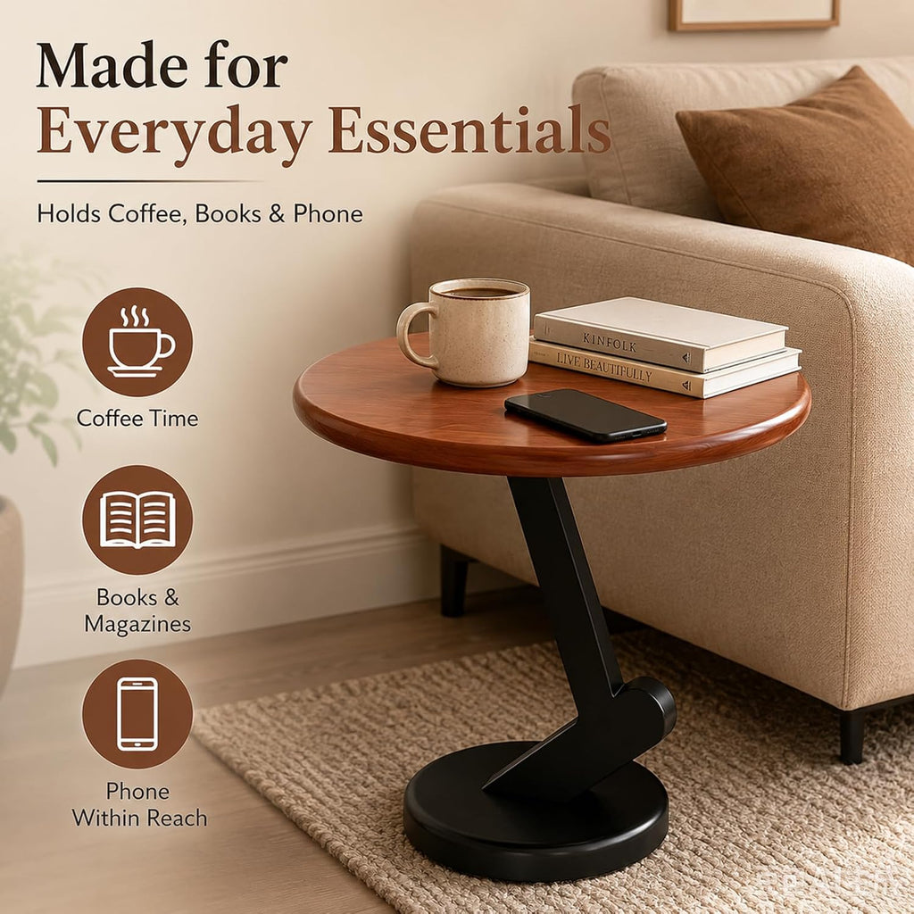15.75 inch Solid Wood End Table, Round Size Table for Living Room | Sofa Side Table, Bedside Nightstand