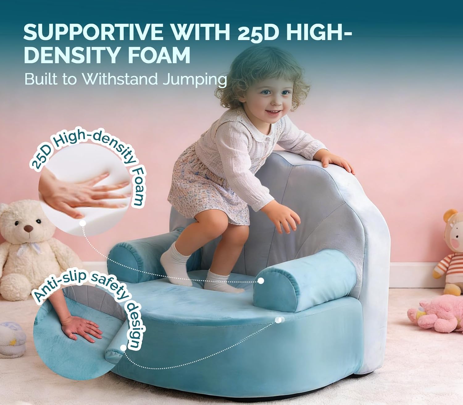 Snuggly Toddler Chair Soft Kids Sofa Cozy Kids Chairs Comfy for Toddlers 1-3, Plush Child Seat with Carry Handle Green Shell