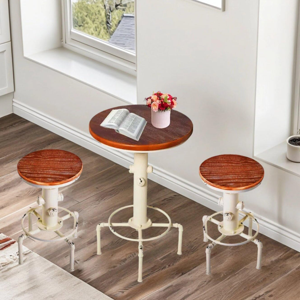 Topower Industrial Bar Table 32.3-38.2" Adjustable Pub Table Kitchen Dining Coffee Bistro Table (Antique White)