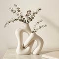 Dowan White Vases for Decor,Hollow Ceramic Vase Set of 2,7.6" Nordic Modern Boho ins Style Decorative Ceramic Aesthetic Flower Vase for Home Decor Modern Minimalist Table, Entryway Centerpieces