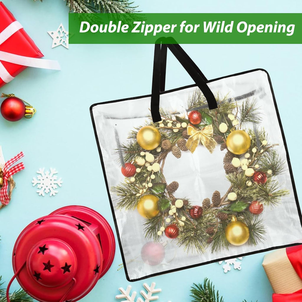 8 Pack Wreath Storage Bags, 24 Inch Clear Christmas Wreath Storage Bag with Zipper and Handles, PP Woven Holiday Decor Storage Bags