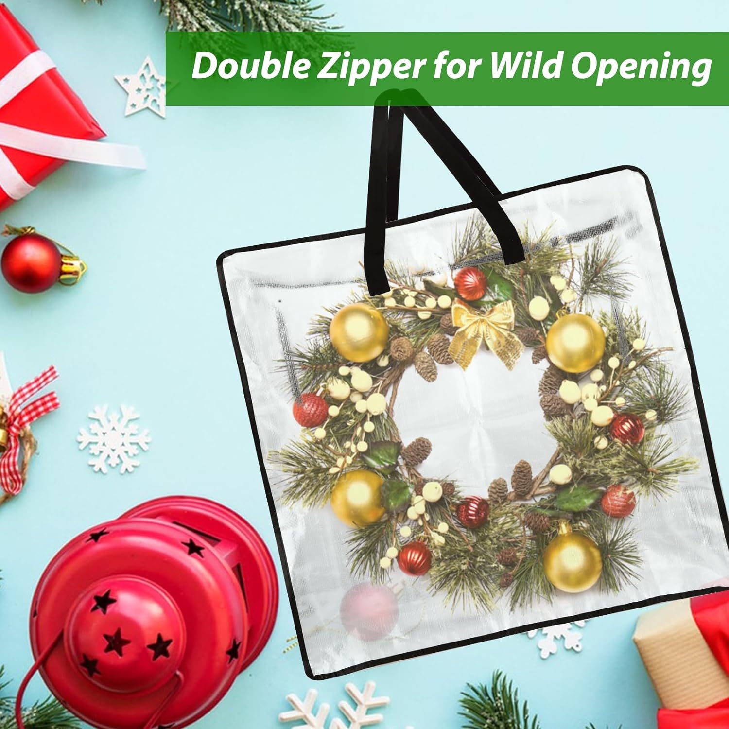 8 Pack Wreath Storage Bags, 24 Inch Clear Christmas Wreath Storage Bag with Zipper and Handles, PP Woven Holiday Decor Storage Bags