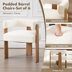 Hyfirm Set of 6 Modern Boho Barrel Dining Chairs with Wood Legs, White Upholstered Accent Armchairs with Thick Padded Cushion for Kitchen, Minimalist Natural Chic Chairs for Living Room